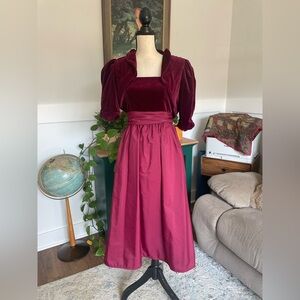 Vintage Burgundy Velvet Midi Dress with Bolero Jacket